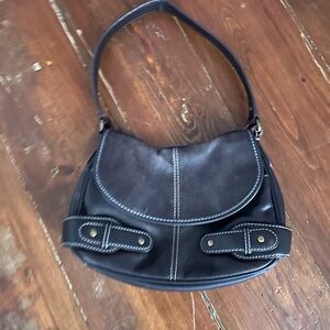 Chaps Black Leather Shoulder Bag